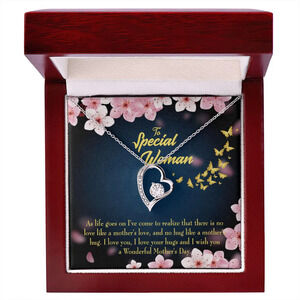 Mom Love Your Hugs Forever Love CZ Heart Necklace Yellow Gold Standard Box